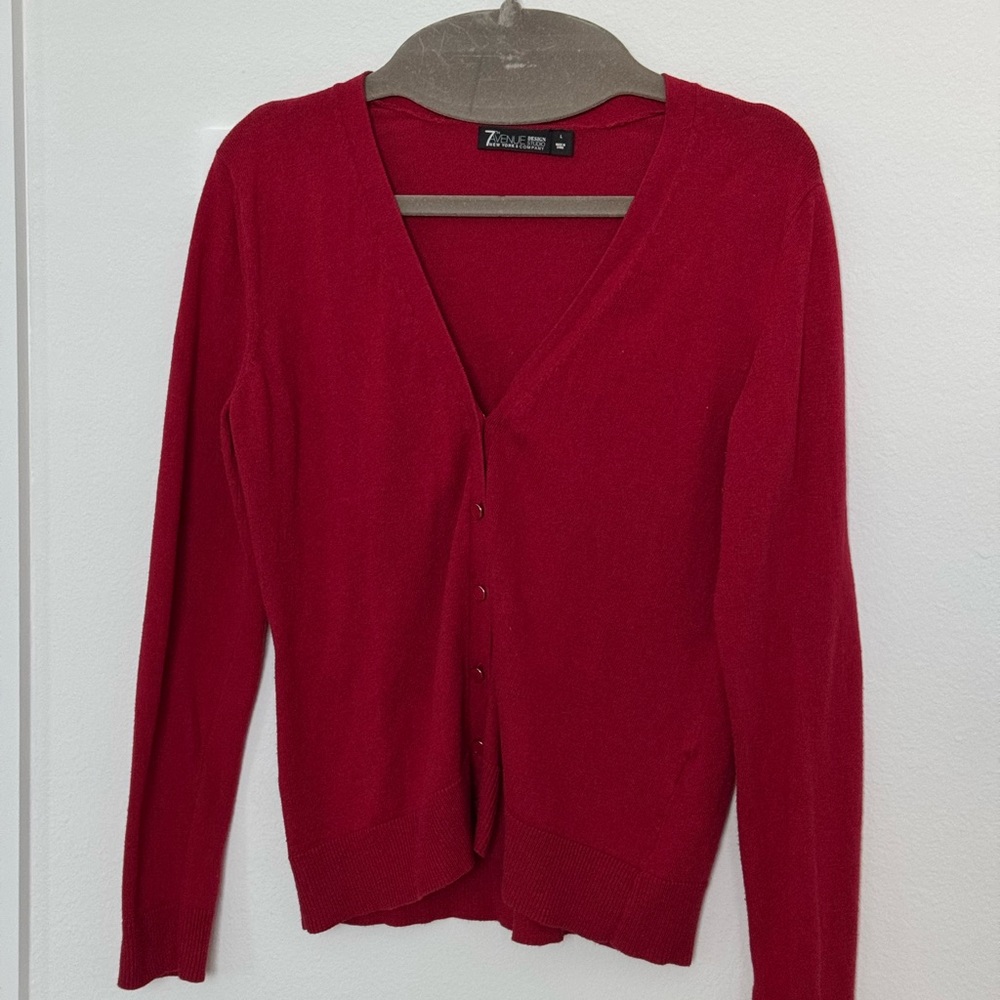 Red V-Neck Button-Front Cardigan Sweater